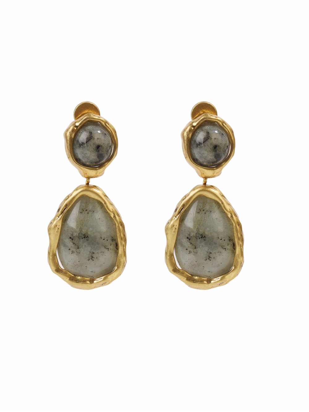 Gold-Plated Labradorite Drop Earrings stud - 925s silver posts